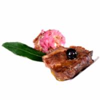 Romano Polidori e Maria Ferrigno - Trattoria La Piazza - Montorio - Bologna “Coppone di Mora Romagnola, amarene e cipolla marinata”